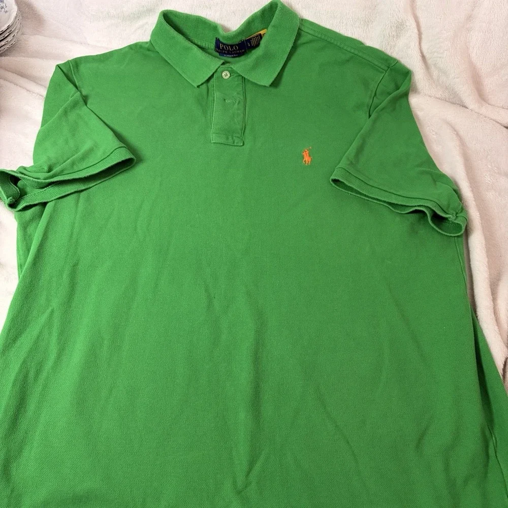 Polo Ralph Lauren‎ Men's Classic Fit Polo Shirt Green Orange Pony Cotton Iconic